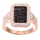 Rose Gold Plated Square Cocktail Ring With jet,Crystals
