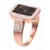 Rose Gold Plated Square Cocktail Ring With jet,Crystals