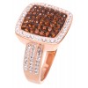 Rose Gold Plated Square Ring Smokey Quartz And White Crystals