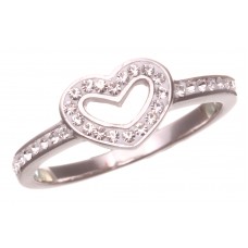 Silver Plated Center Heart Ring With Crystals